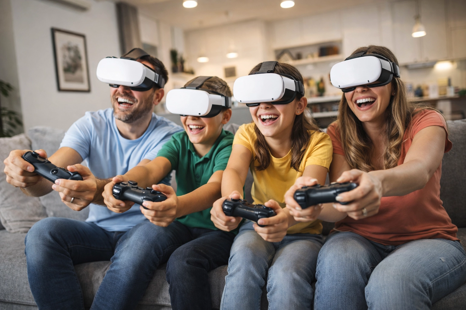 Rodina hraje VR hry doma - pronájem virtuální reality Praha